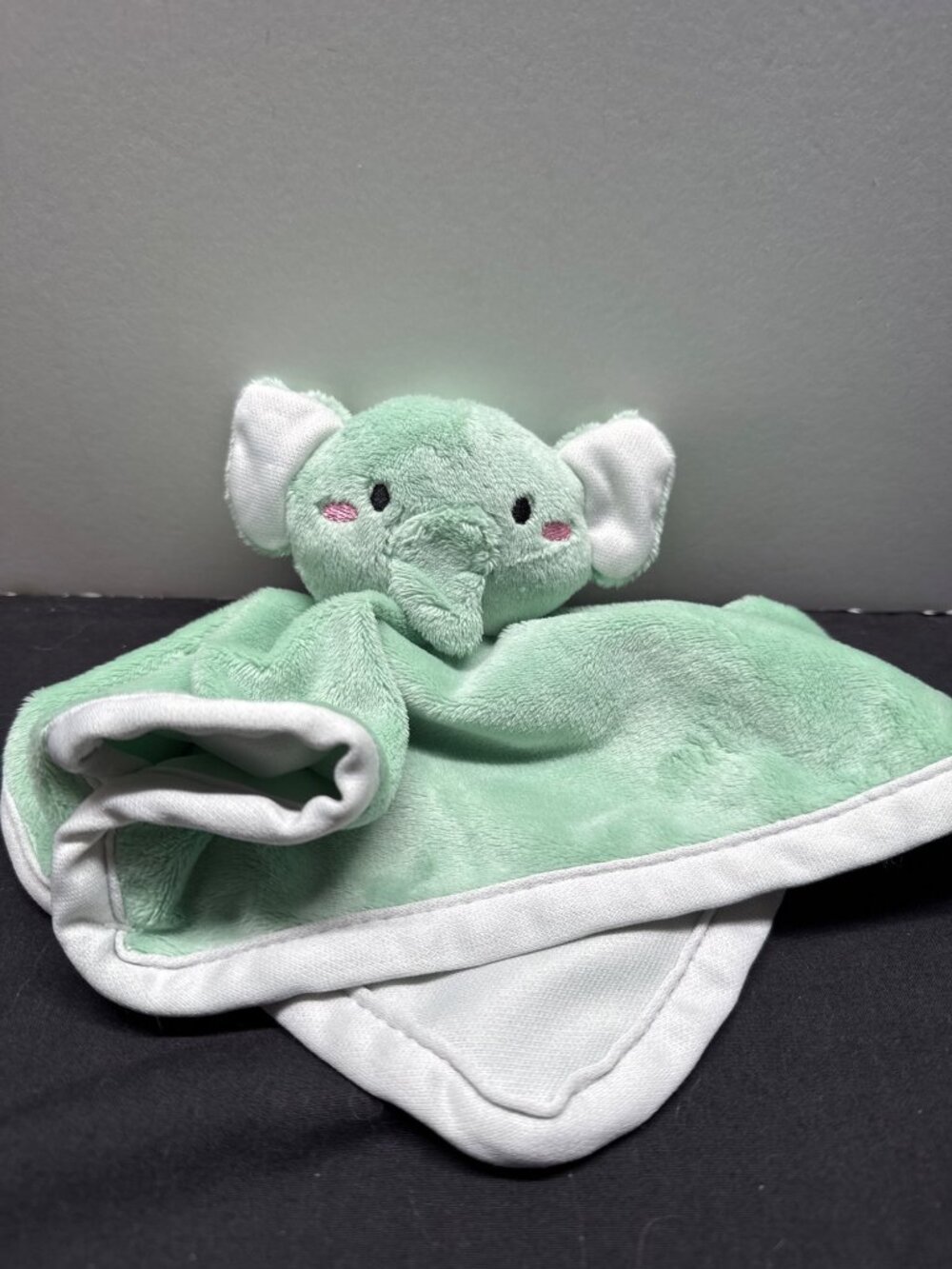 Soft Green Elephant Baby Lovey Blanket Plush Security Comfort Toy 14"x14" Made O